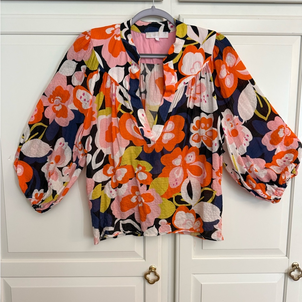 Corey Lynn Calter Floral Blouse - Orange, Pink, Green
